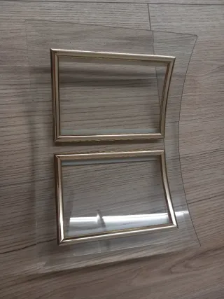 Marco doble fotos cristal dorado