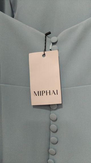 Vestido cóctel Miphai azul sin mangas midi