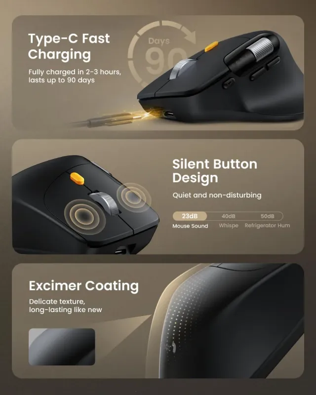 ProtoArc Ratón Ergonómico Negro