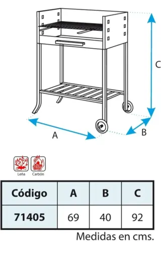 Barbacoa con ruedas y parrilla
