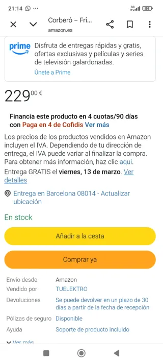 Nevera Corberó 85cm