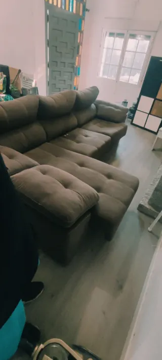 Sofá cheslong marrón chocolate 3 plazas