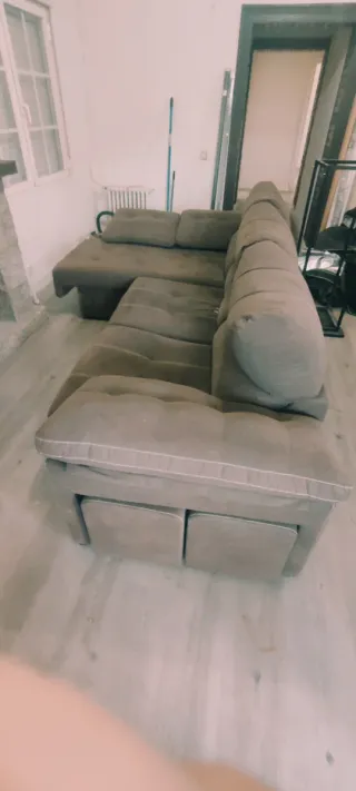 Sofá cheslong marrón chocolate 3 plazas