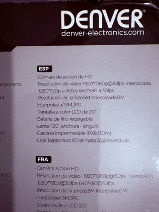 Denver HD 1080p Cámara de Acción Negra