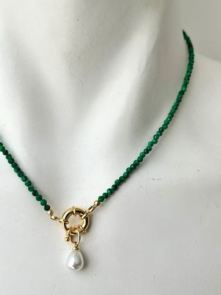 Collana sfaccettata con perla liscia 45 cm - Nuova