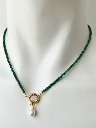 Collana sfaccettata con perla liscia 45 cm - Nuova