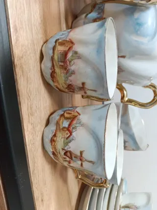 Juego café antiguo porcelana pintada .Incompleto.