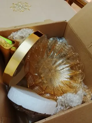 Frutero dorado de cristal