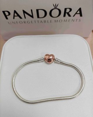 Pulsera Pandora Corazón Oro Rosa y Plata