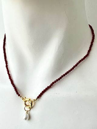 Collana sfaccettata con perla liscia 45 cm - Nuova