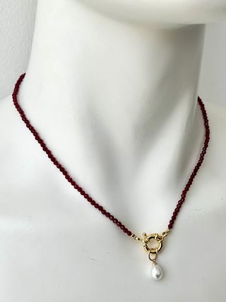 Collana sfaccettata con perla liscia 45 cm - Nuova