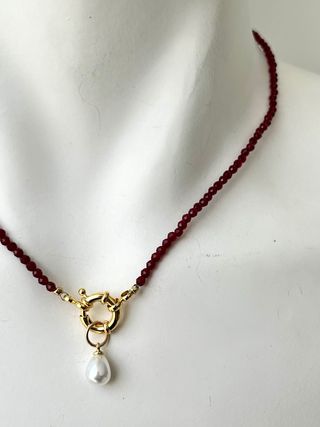 Collana sfaccettata con perla liscia 45 cm - Nuova