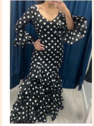 Vestido Flamenco Negro Lunares Blanco T.40