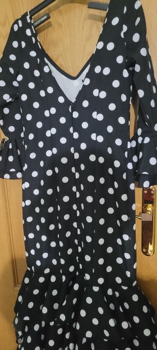 Vestido Flamenco Negro Lunares Blanco T.40