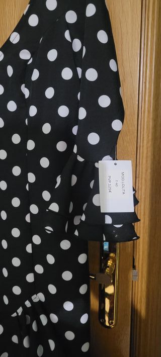 Vestido Flamenco Negro Lunares Blanco T.40