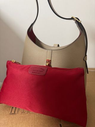 Borsa vera pelle Made in Italy, colore taupe