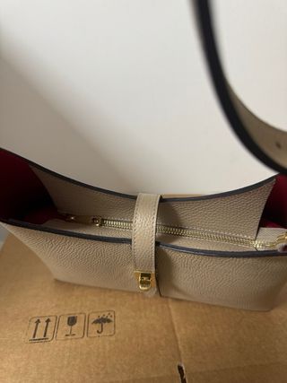 Borsa vera pelle Made in Italy, colore taupe