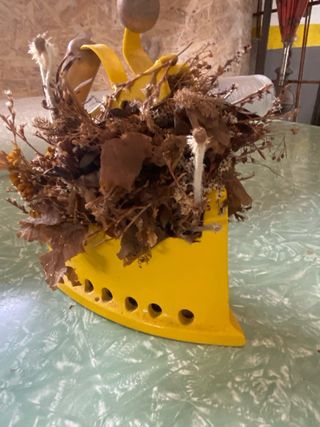 Ferro da stiro vintage con fiori secchi