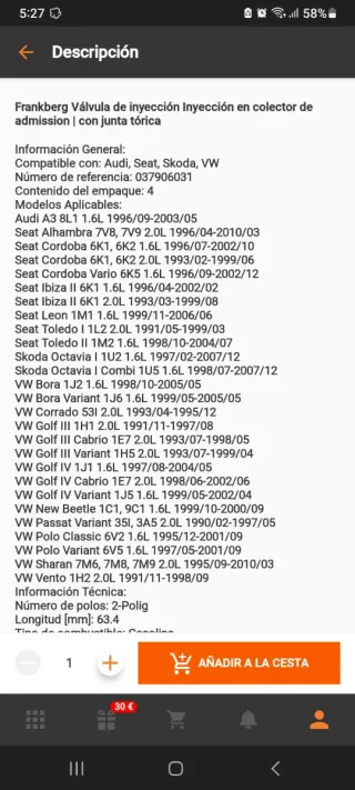 INYECTORES AUDI SEAT VOLKSWAGEN