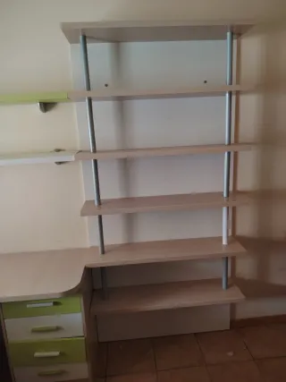 Dormitorio juvenil 3 camas y estanterías