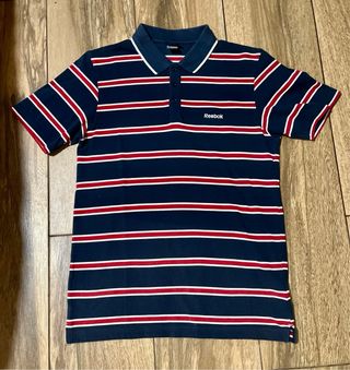Polo vintage Reebok Rayas Azul Marino y Rojo