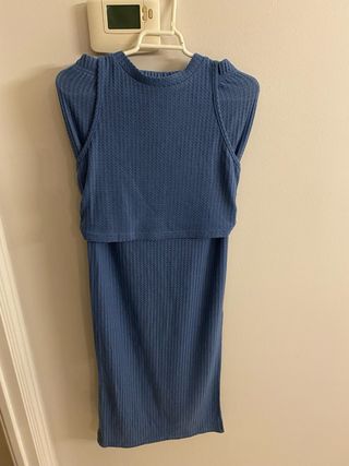 Conjunto falda larga y top azul