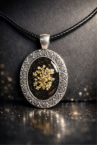 Colgante Resina Flores Naturales Plata