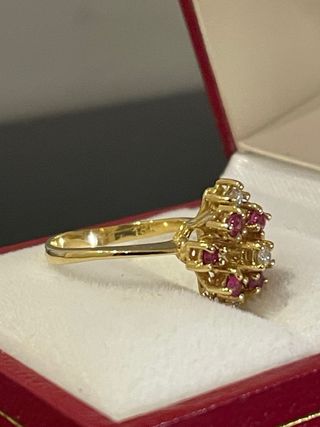 Anillo Oro 18k Rubíes y Brillantes