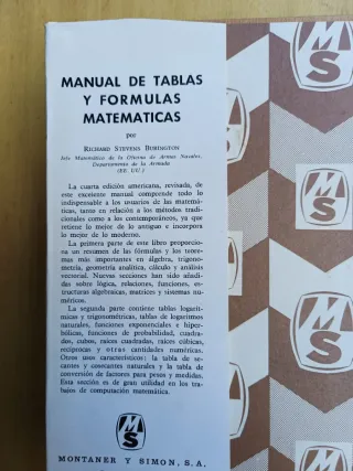 Manual de fórmulas y tablas matemáticas.