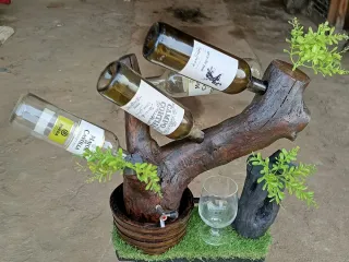 Botellero de madera rústico artesanal