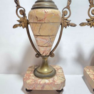 Coppia Di Antiche Cassolette In Bronzo E Marmo XIX