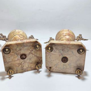 Coppia Di Antiche Cassolette In Bronzo E Marmo XIX