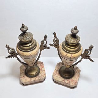 Coppia Di Antiche Cassolette In Bronzo E Marmo XIX