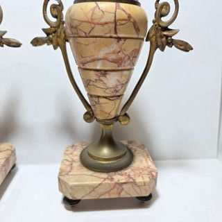 Coppia Di Antiche Cassolette In Bronzo E Marmo XIX