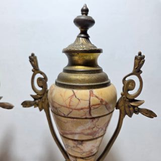 Coppia Di Antiche Cassolette In Bronzo E Marmo XIX