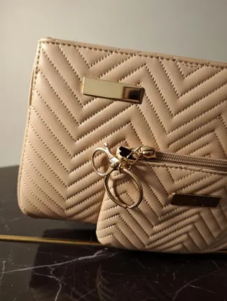 Set 2 Pochette Matelassé Beige con Portachiavi