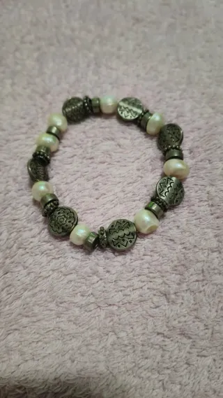 Pulsera perlas y plata estilo étnico