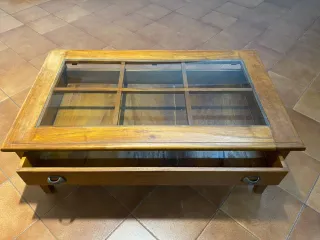 Mesa de centro madera y cristal con cajón