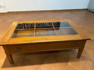 Mesa de centro madera y cristal con cajón