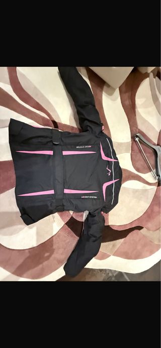 Chaqueta de moto negra y rosa mujer