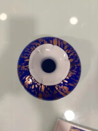 Jarrón de cristal soplado azul y dorado