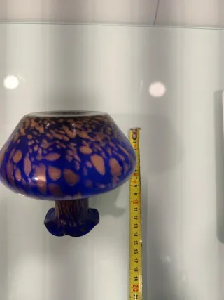 Jarrón de cristal soplado azul y dorado