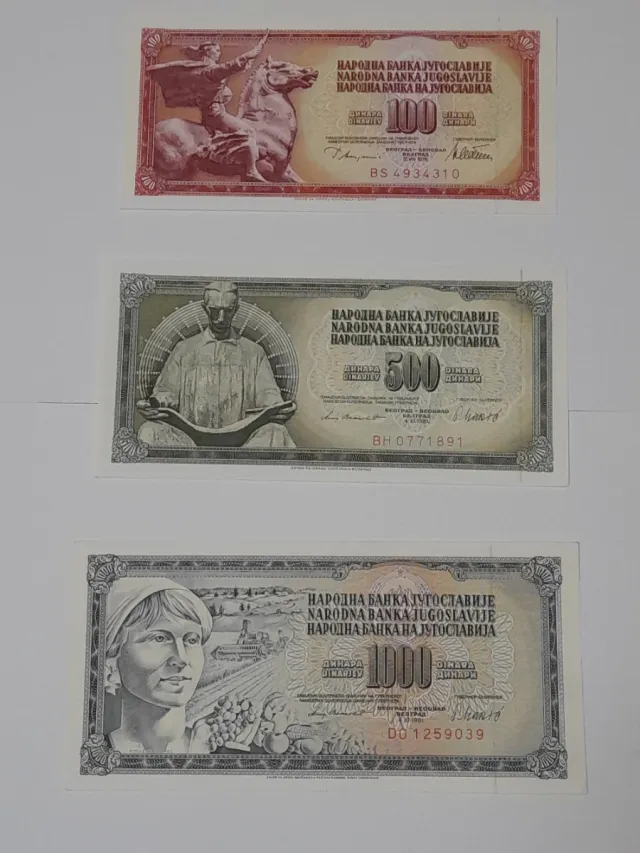 Lote 7 Billetes Yugoslavia Nuevos sin circular.