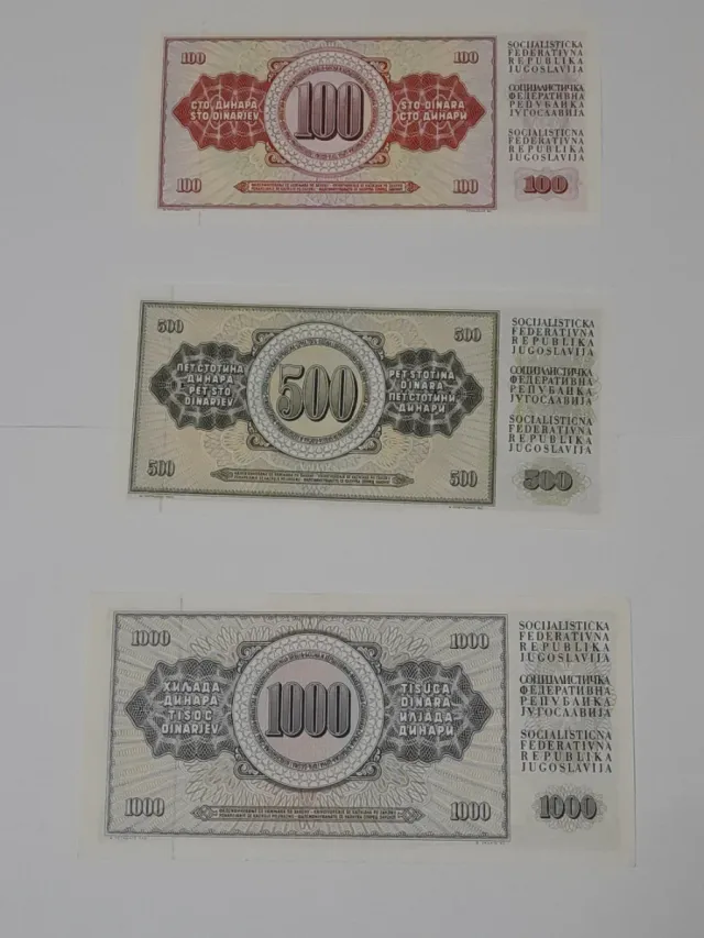 Lote 7 Billetes Yugoslavia Nuevos sin circular.