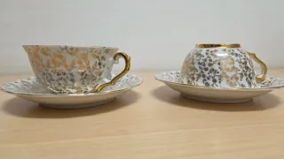 Set 2 tazze da tè vintage oro e bianco