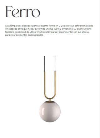 Lámpara colgante dorada con esfera blanca