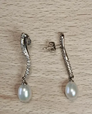 Pendientes plata perlas y circonitas