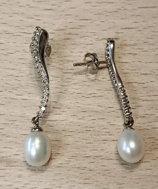 Pendientes plata perlas y circonitas