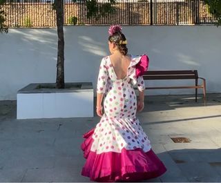 Traje Flamenca blanco con lunares de colores