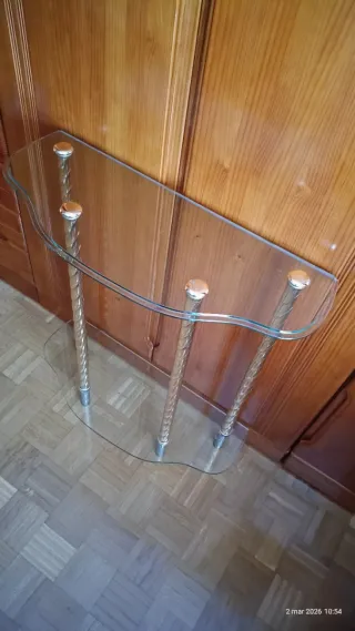Consola de cristal y metal dorada
